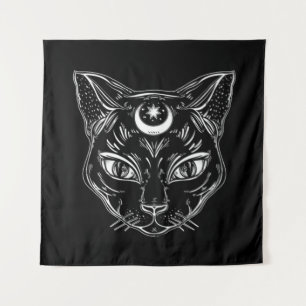 Raven Black Cat Design Black Backdrop Tapestry