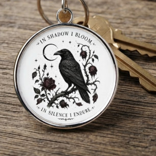 Raven Botanical Gothic Line Art Keychain