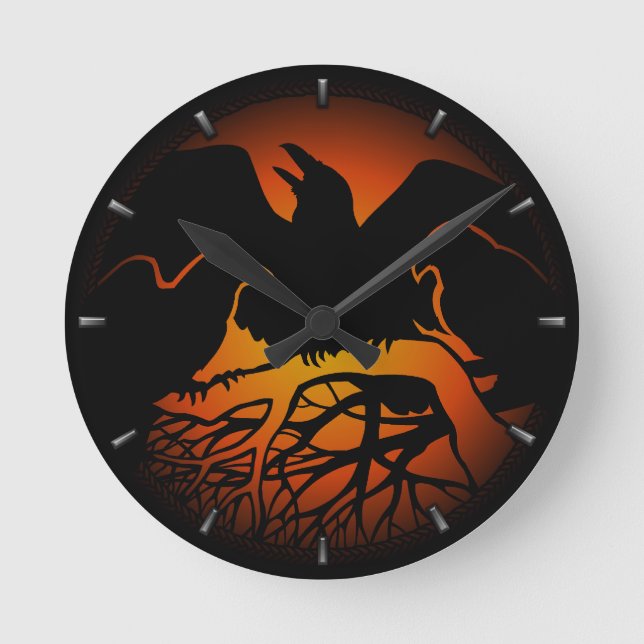 Raven Clock Native Raven Art Wall Clocks & Gifts (Front)
