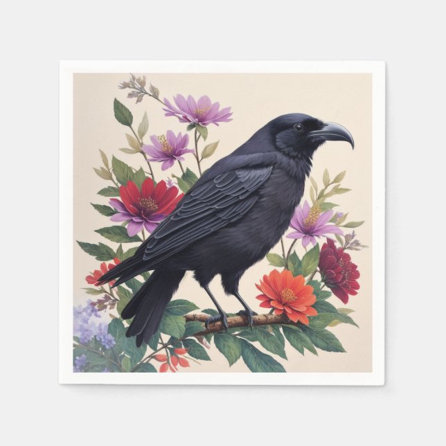Raven Colourful Floral Art Napkin (Front)