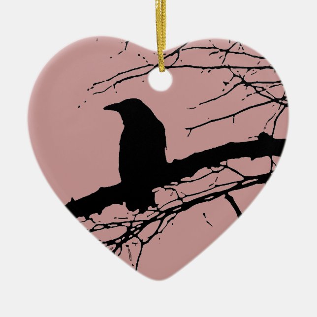 Raven Cracked Heart Ceramic Ornament (Front)