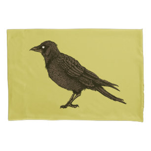 Raven Creepy Crow Bright Gothic Ink Art Pillowcase