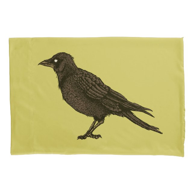 Raven Creepy Crow Bright Gothic Ink Art Pillowcase (Front)