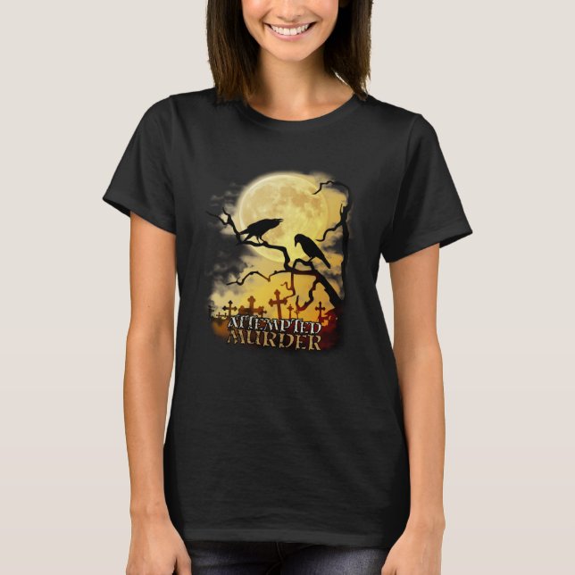 Raven Crow Attempted Murder Retro Moon Wiccan Paga T-Shirt (Front)