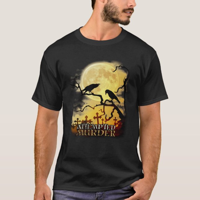 Raven Crow Attempted Murder Retro Moon Wiccan Paga T-Shirt (Front)