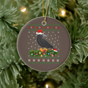 Raven Crow Bird Lover Xmas Santa Hat Ugly Crow Ceramic Ornament