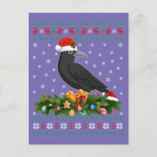Raven Crow Bird Lover Xmas Santa Hat Ugly Crow Postcard