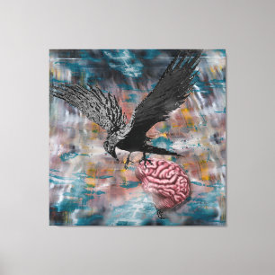 Raven Crow Black Bird Brain Abstract Surreal Art Canvas Print