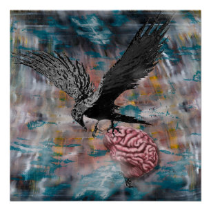 Raven Crow Black Bird Brain Abstract Surreal Art Poster