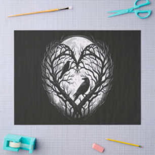 Raven Crow Heart Tree Tissue Paper