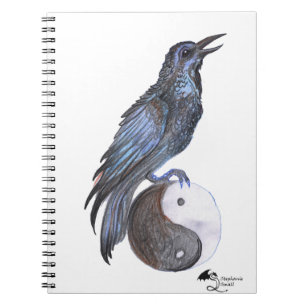 raven crow yin yang black bird notebook