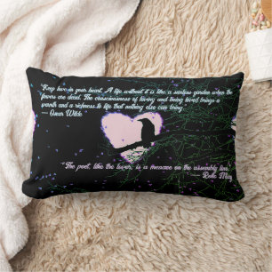 Raven Dark Love Cracked Glowing Heart with Quotes Lumbar Pillow