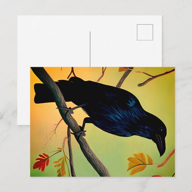 Raven De Plaisir Sur Carte Postale De Branche (Devant / Derrière)