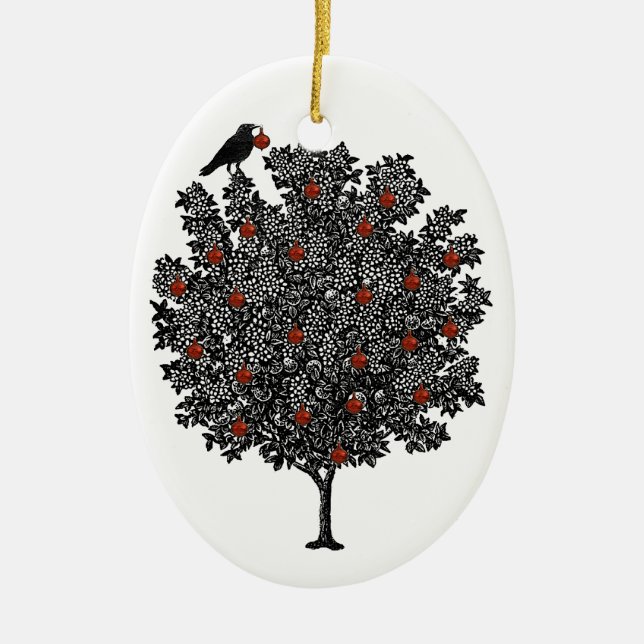 Raven Decorates Christmas Tree With Red Ornaments (Front)