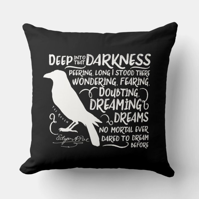 Raven (Deep Into That Darkness) by Edgar Allan Poe Throw Pillow (Front)