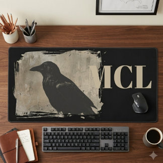 Raven desk accessory with beige initial mat