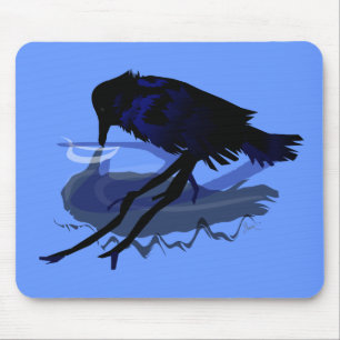 Raven Drinking Water with his Reflection Mouse Pad