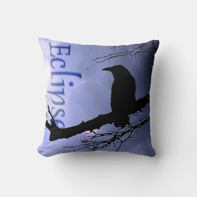 Raven Eclipse in Blue with tree by Aexandra Cook Throw Pillow (Front)