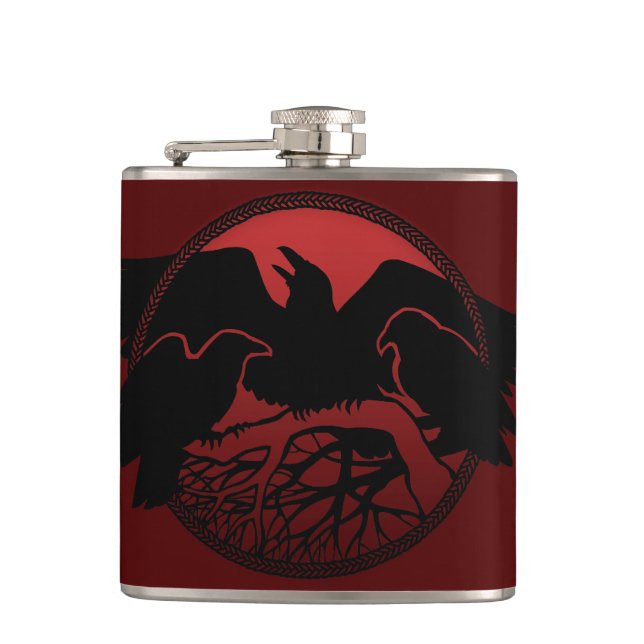 Raven Flask Custom Raven / Crow Art Drink Flask (Front)