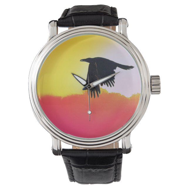 Raven Flying at Sunset Watch (Front)