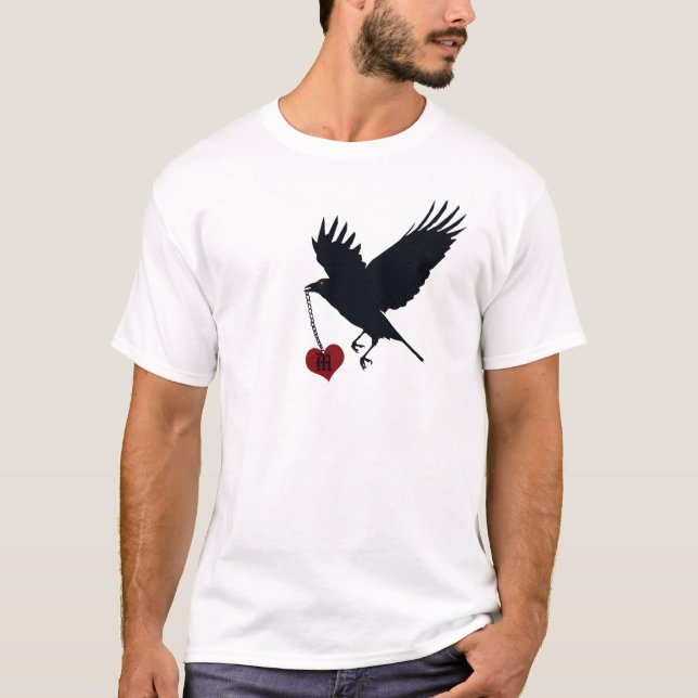 Raven Flying Away With Mongramed Heart T-Shirt (Front)
