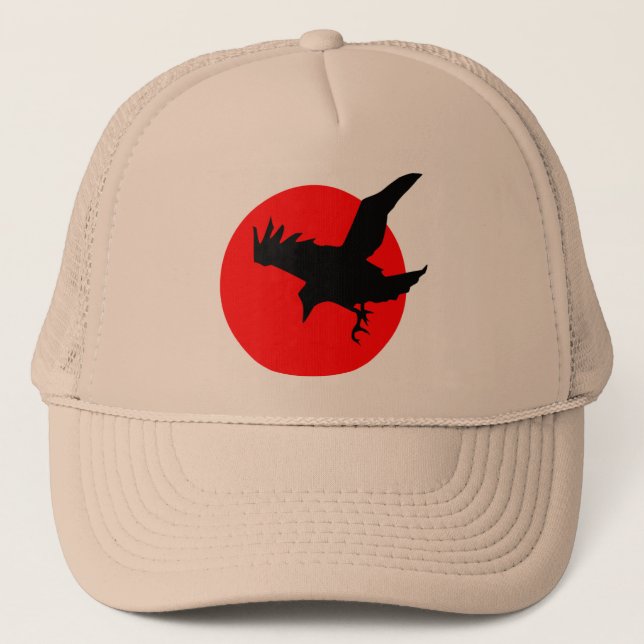 Raven full blood red moon Happy Halloween Trucker Hat (Front)