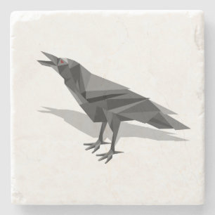 Raven Geometric Cubist Grey Triangles Stone Coaster