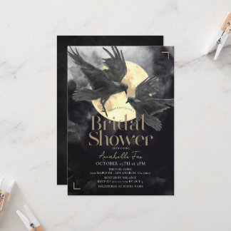 Raven & Golden Moon Gothic Bridal Shower Invitation