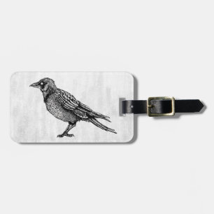 Raven Gothic Black And White Horror Ink Drawing Luggage Tag