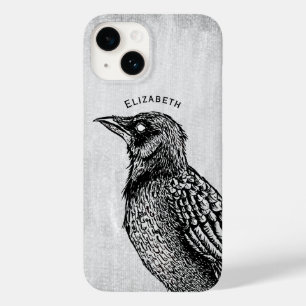 Raven Gothic Black White Horror Ink Drawing Name Case-Mate iPhone 14 Case