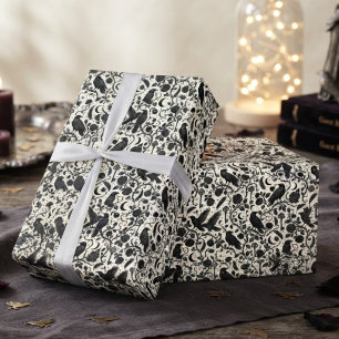 Raven Gothic Botanical Illustration Wrapping Paper