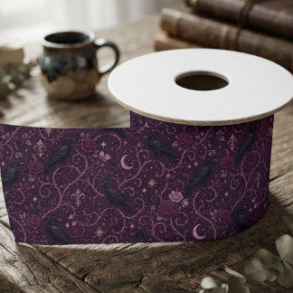 Raven Gothic Moody Floral Satin Ribbon