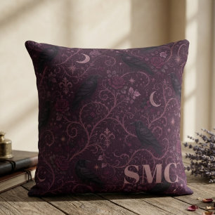 Raven Gothic Moody Plum Throw Pillow