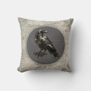 Raven Gray Vintage Dark Academia Goth Pillow