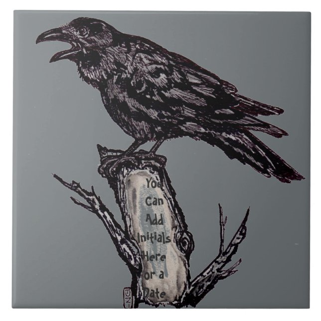 Raven Grey Art Ceramic Tile Trivet Personalize It (Front)
