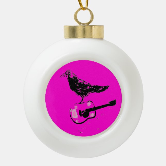 raven guitar song ceramic ball christmas ornament (Front)
