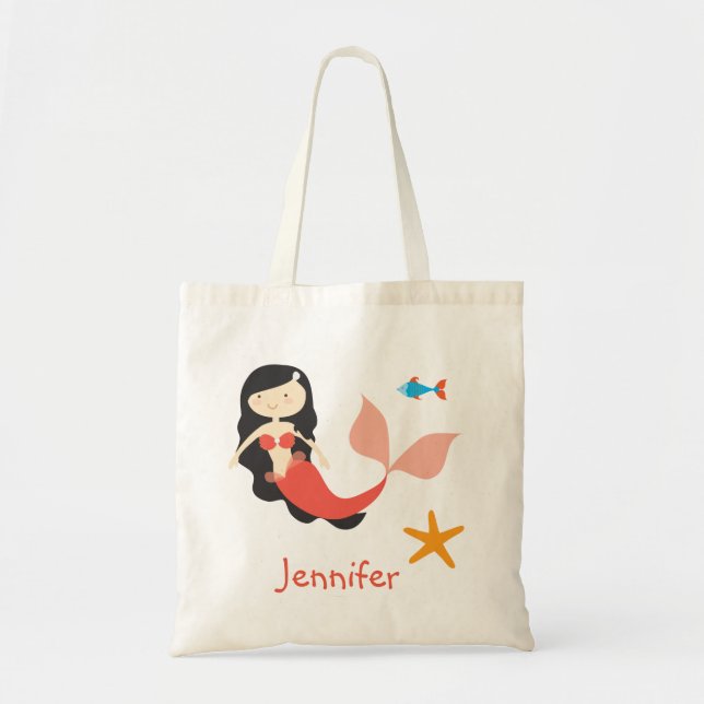 Raven Haired Cartoon Mermaid Treat Bag (Front)
