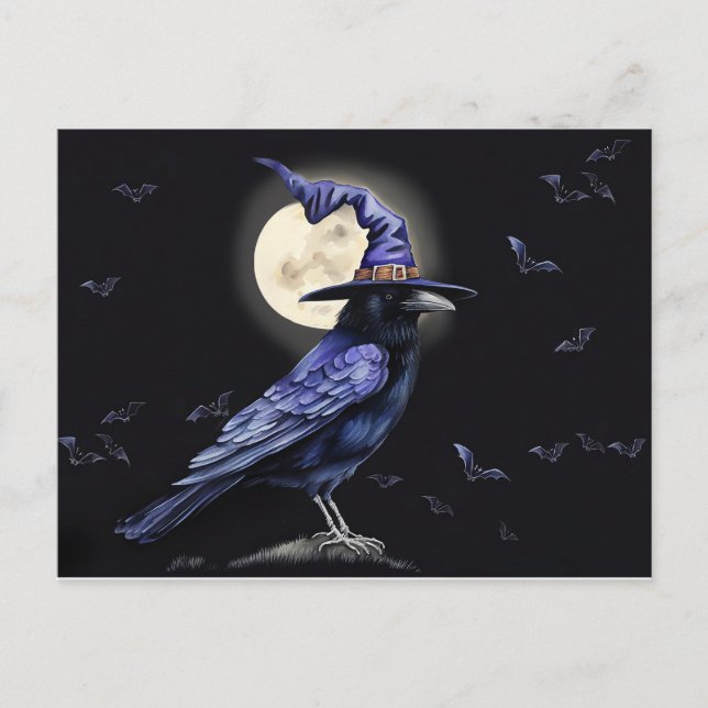 Raven Halloween Folk Art Style Holiday Postcard (Front)