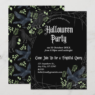 Raven Halloween Party Invitation in Black