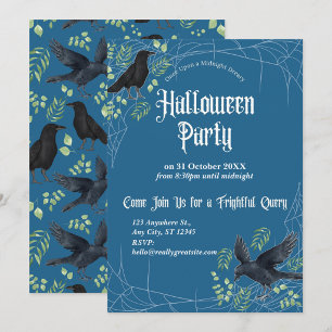 Raven Halloween Party Invitation in Blue