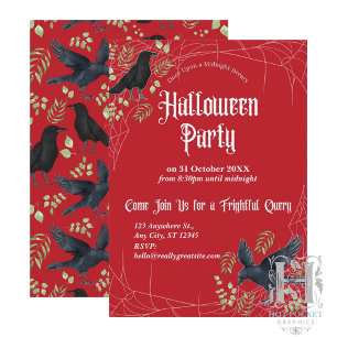 Raven Halloween Party Invitation in Red