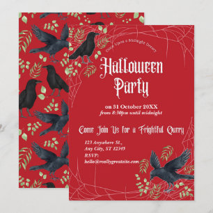 Raven Halloween Party Invitation in Red