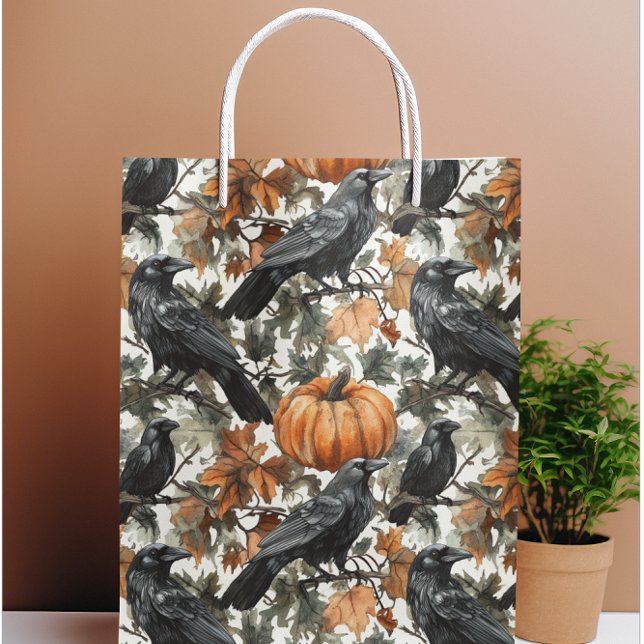 Raven Halloween Pumpkins Watercolor Autumn  Large Gift Bag (Creator Uploaded)