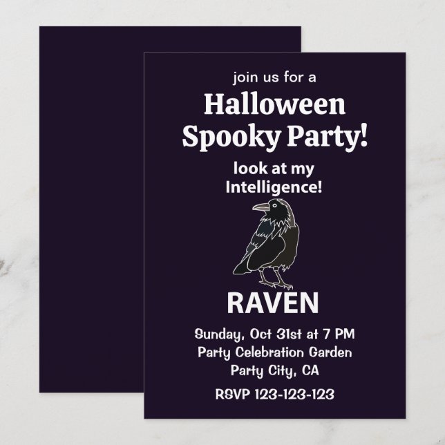 Raven Halloween Spooky Party Raven Invitation (Front/Back)