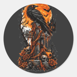 Raven & Haunted Graveyard Classic Round Sticker