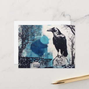 Raven in a cemetery Mixed Media Collage Postcard