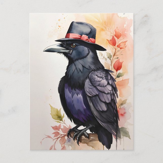 Raven in Fedora Hat Postcard (Front)