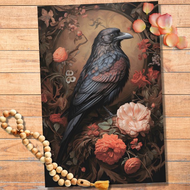 Raven in Flowers 2 Decoupage Paper (Creator Uploaded)
