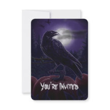 Raven in Pumpkin Patch Halloween Invitations