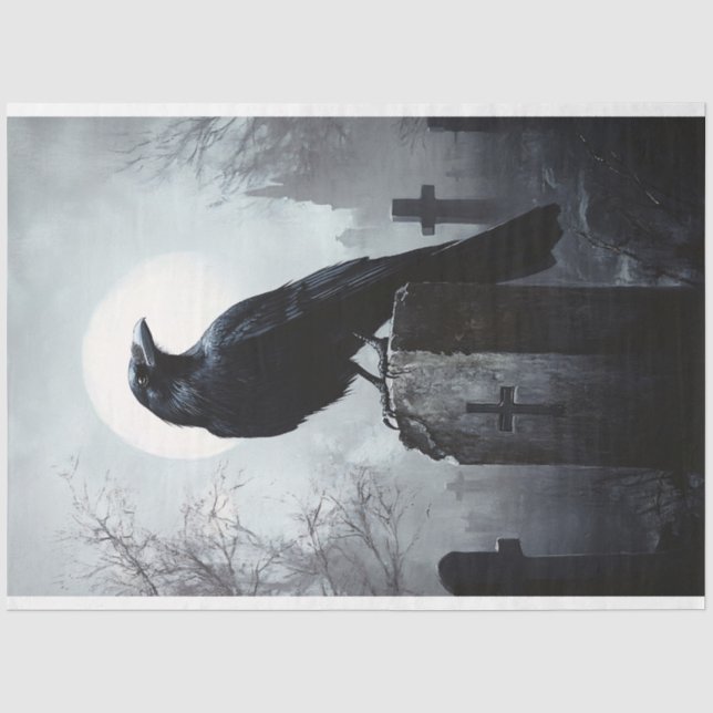 Raven in the Cemetery Gothic Decoupage Tissue Paper (Front)